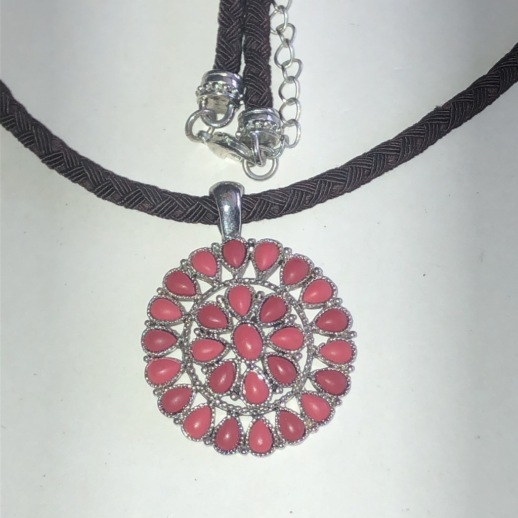 Chaps Ralph Lauren Silver Tone And Pink/Red Boho Pendant Necklace